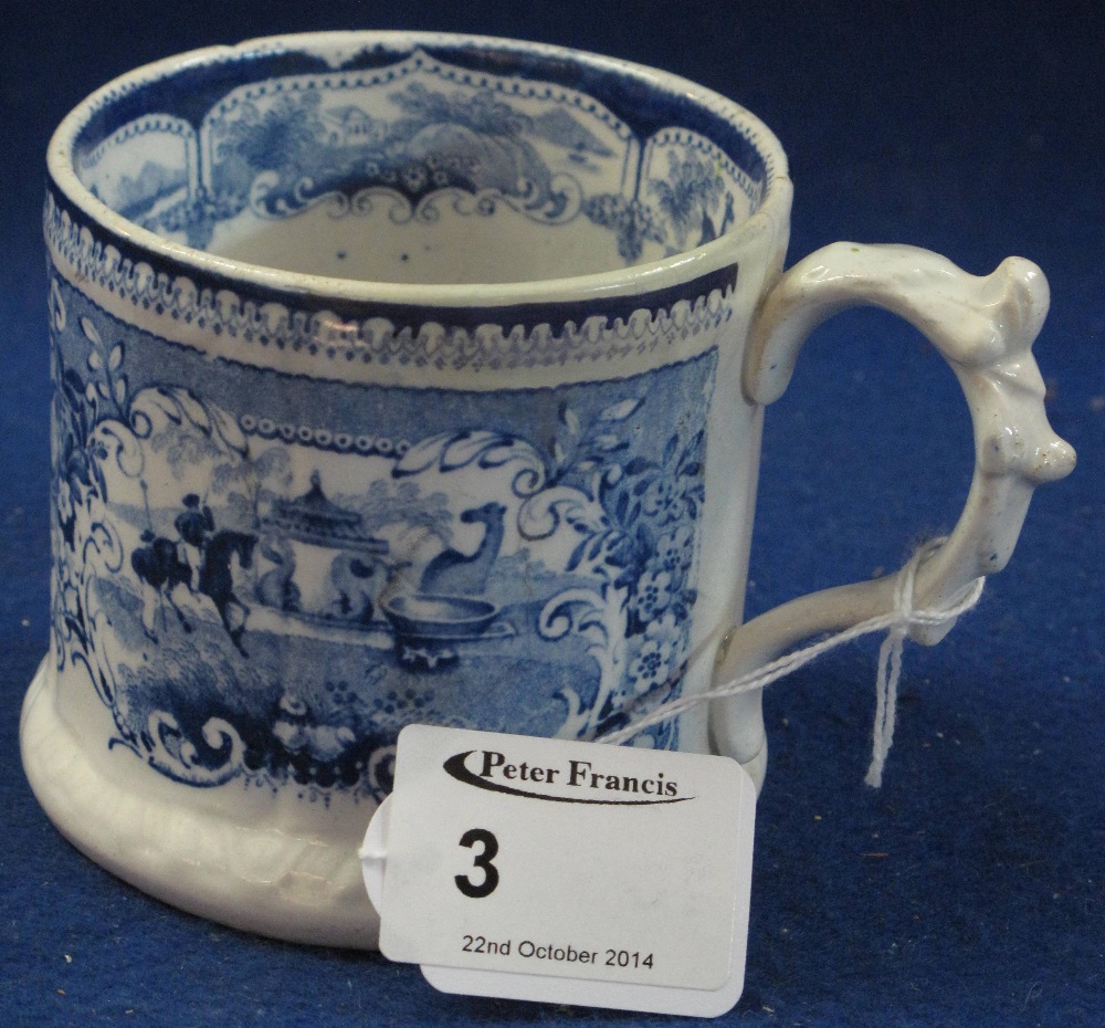 Unusual 19th Century Welsh Pottery blue and white transfer printed frog mug. Decorated with