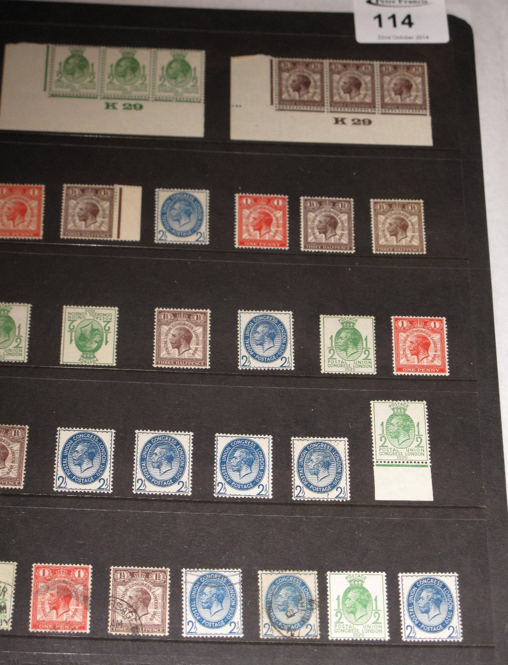 Great Britain King George V 1929 puc 1/2d - 2 1/2d mint and used selection on two pages. 65 stamps