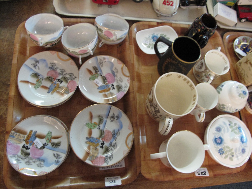 Tray of Japanese eggshell part tea ware comprising cups, saucers, side plates together with a tray