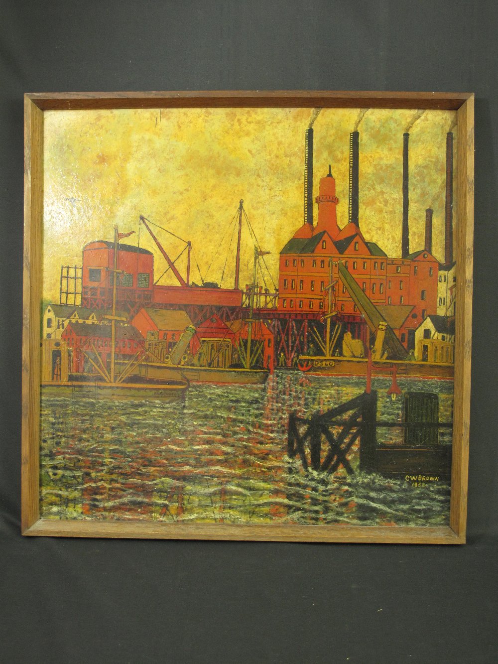 C.W.BROWN, ( BRITISH, 20TH CENTURY), "Portsmouth Power Station", signed and dated 1958, oils on