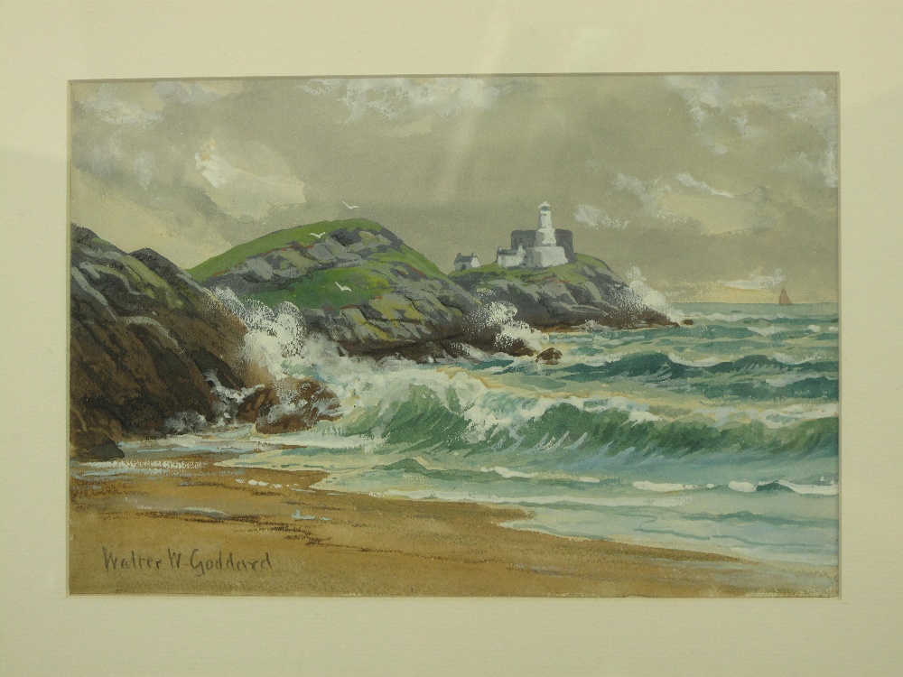 WALTER W. GODDARD ( BRITISH, FLO C1892), Mumbles Lighthouse, signed, watercolours. 7" x 11". ( 18