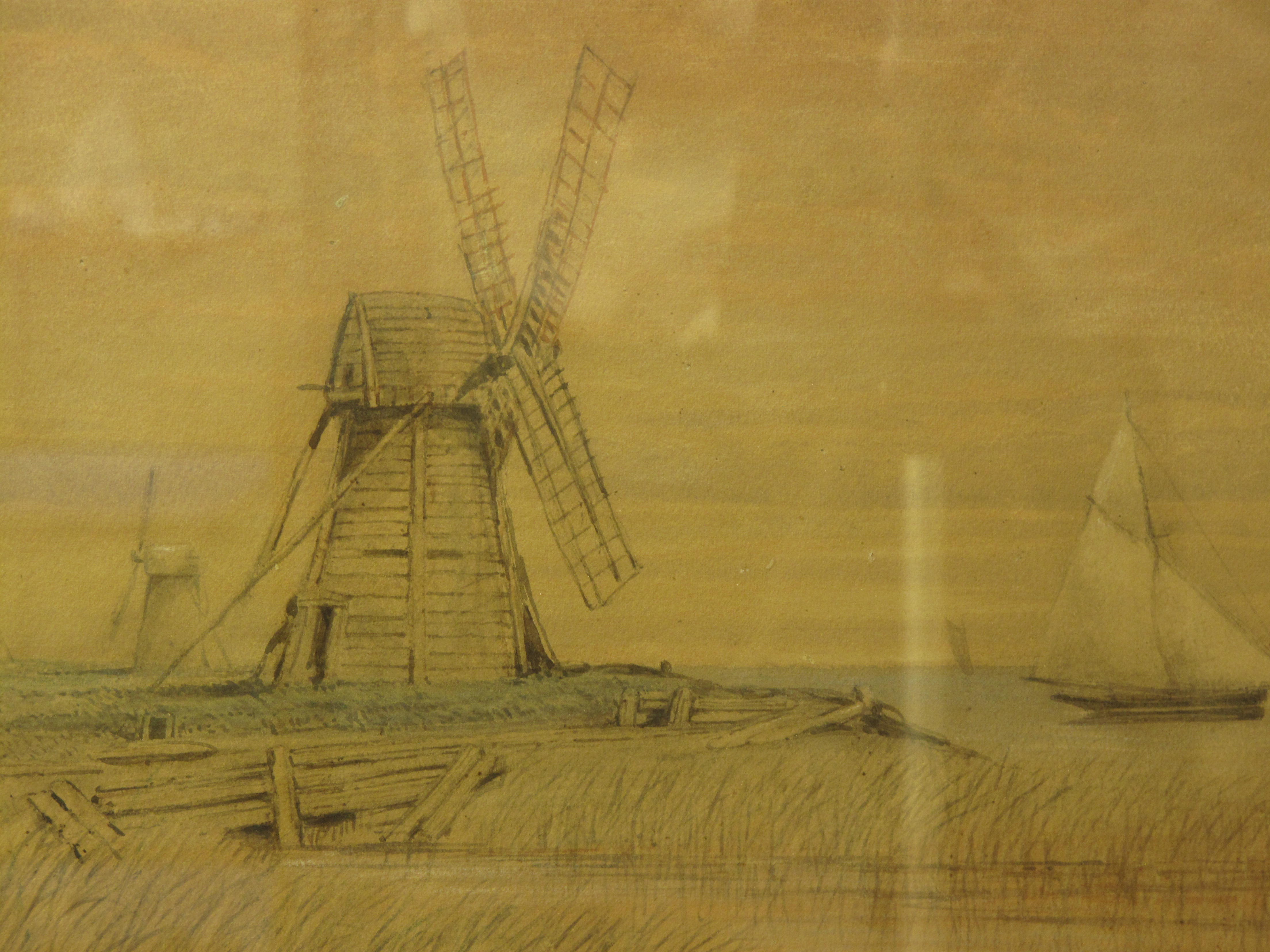 WILLIAM PHILIP  BARNES FREEMAN ( BRITISH, 1813-1897), East Anglian Windmills and Sailing Vessels,