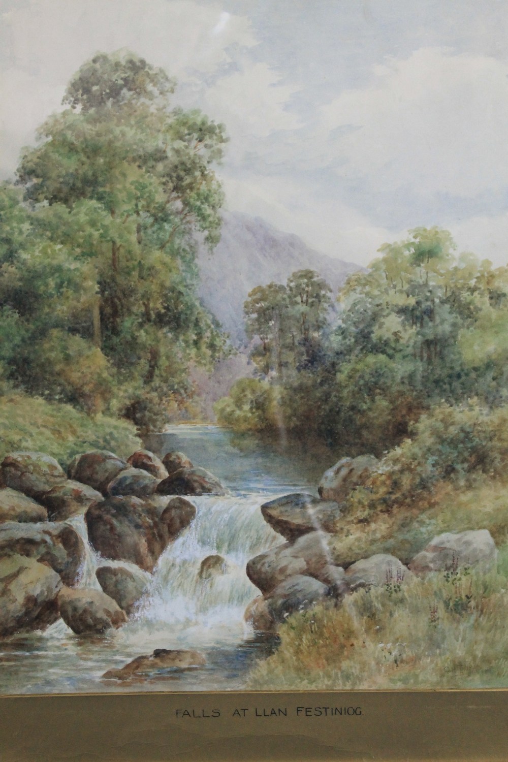 D.H THOMAS, ( WELSH, EARLY 20TH CENTURY), "Falls At Llan Ffestiniog", signed, watercolours. 22" x