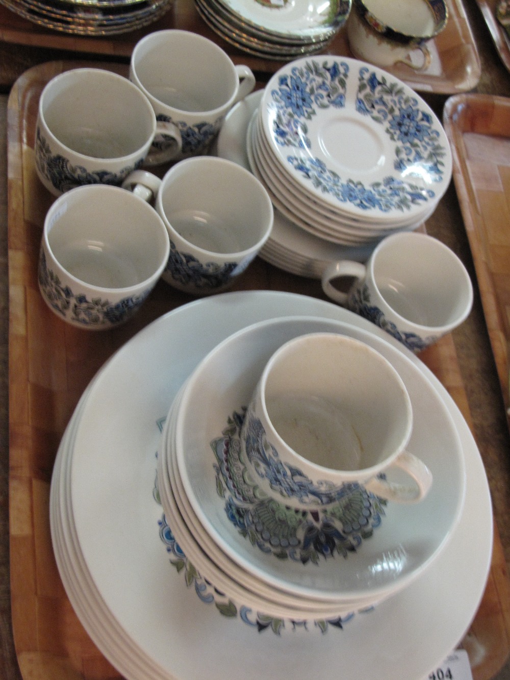 Tray of Royal Doulton china Atlantis design part tea and dinner ware items comprising cups, saucers,