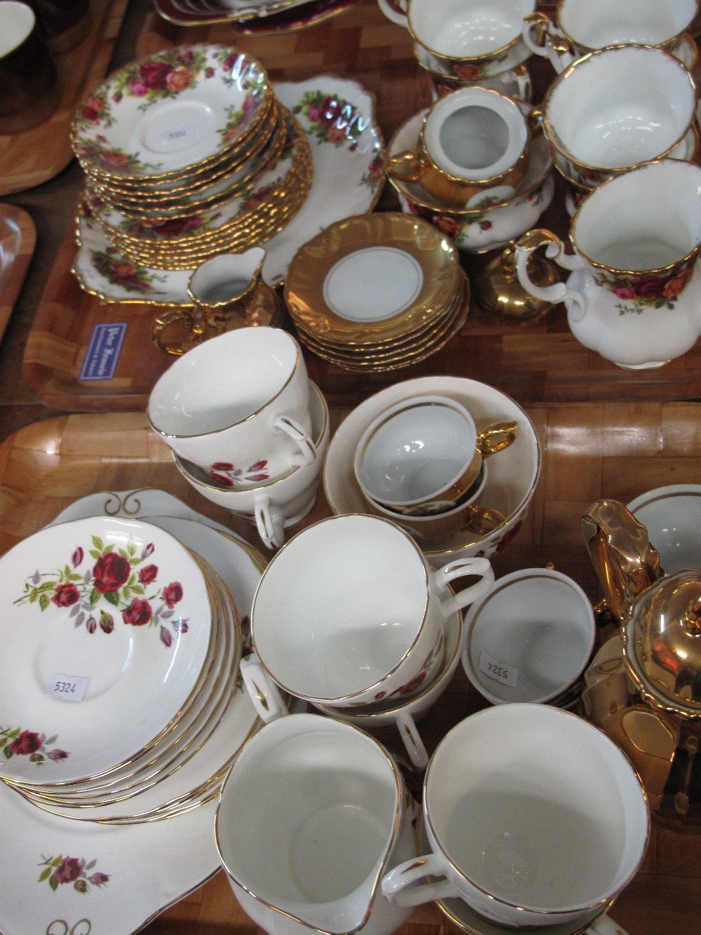 Two trays of various china to include Royal Albert bone china Old Country Roses part tea ware