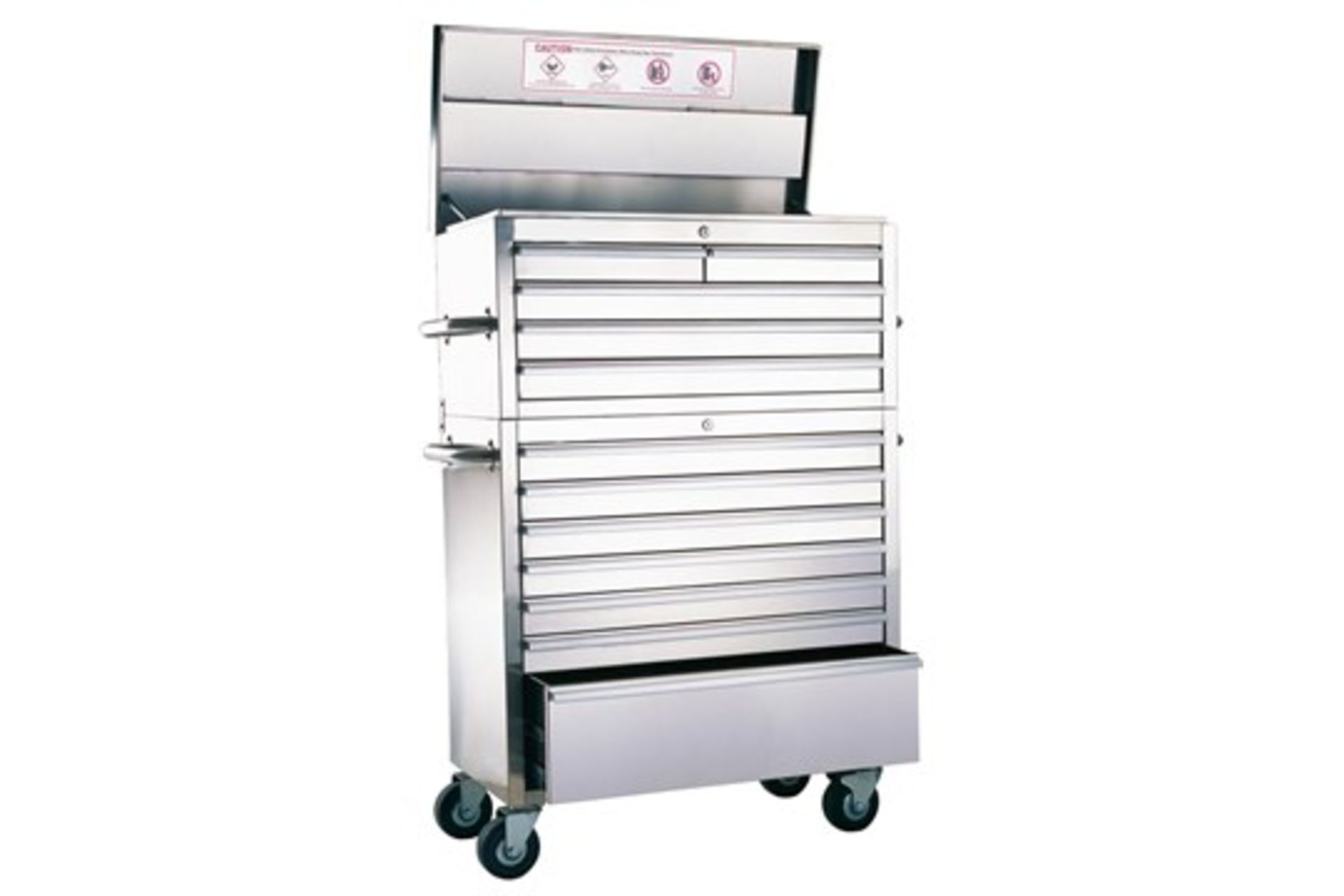 26" wide professional stainless steel roller tool cabinet with portable top box chest 10 snap lock