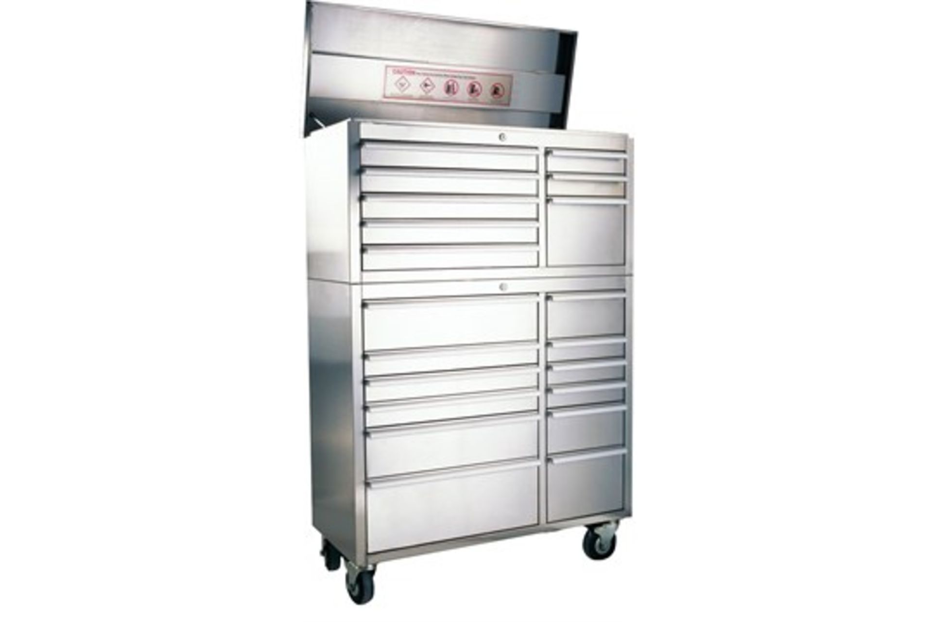 42" wide professional stainless steel roller tool cabinet with portable top box chest 20 snap lock