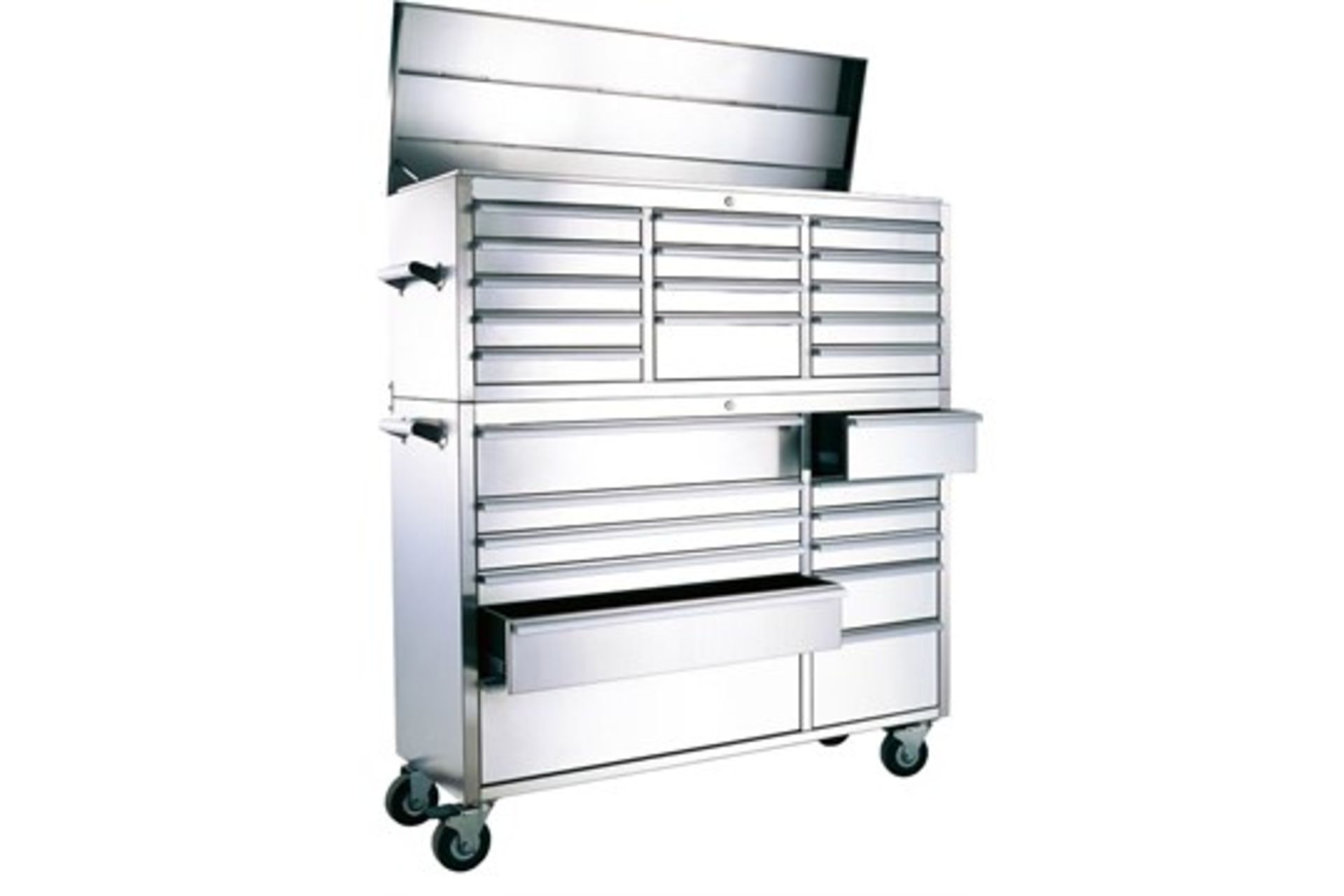 54" wide professional stainless steel roller tool cabinet with portable top box chest 26 snap lock