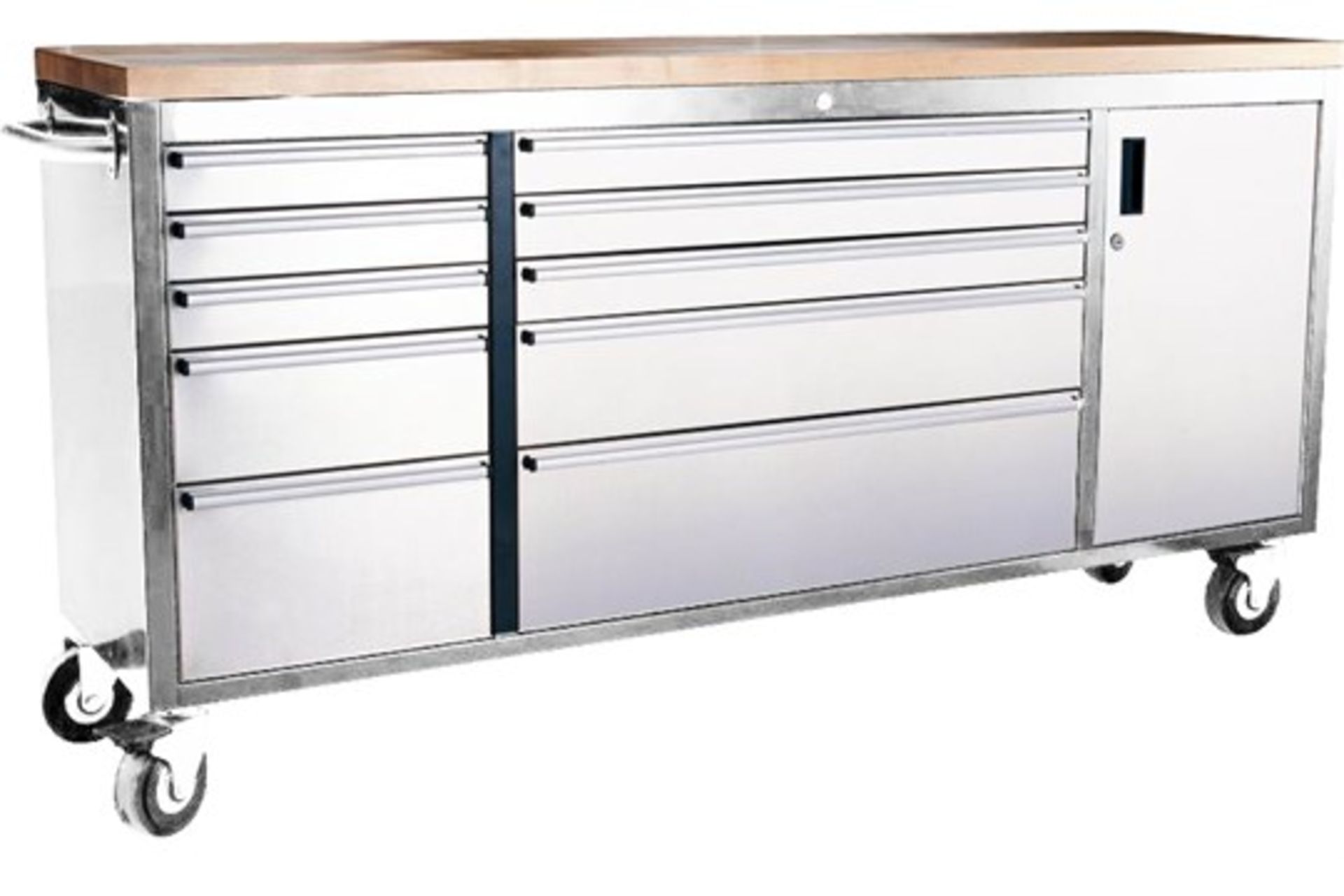 72" wide professional stainless steel roller tool cabinet  10 snap lock drawer s 1828mm x 482mm x