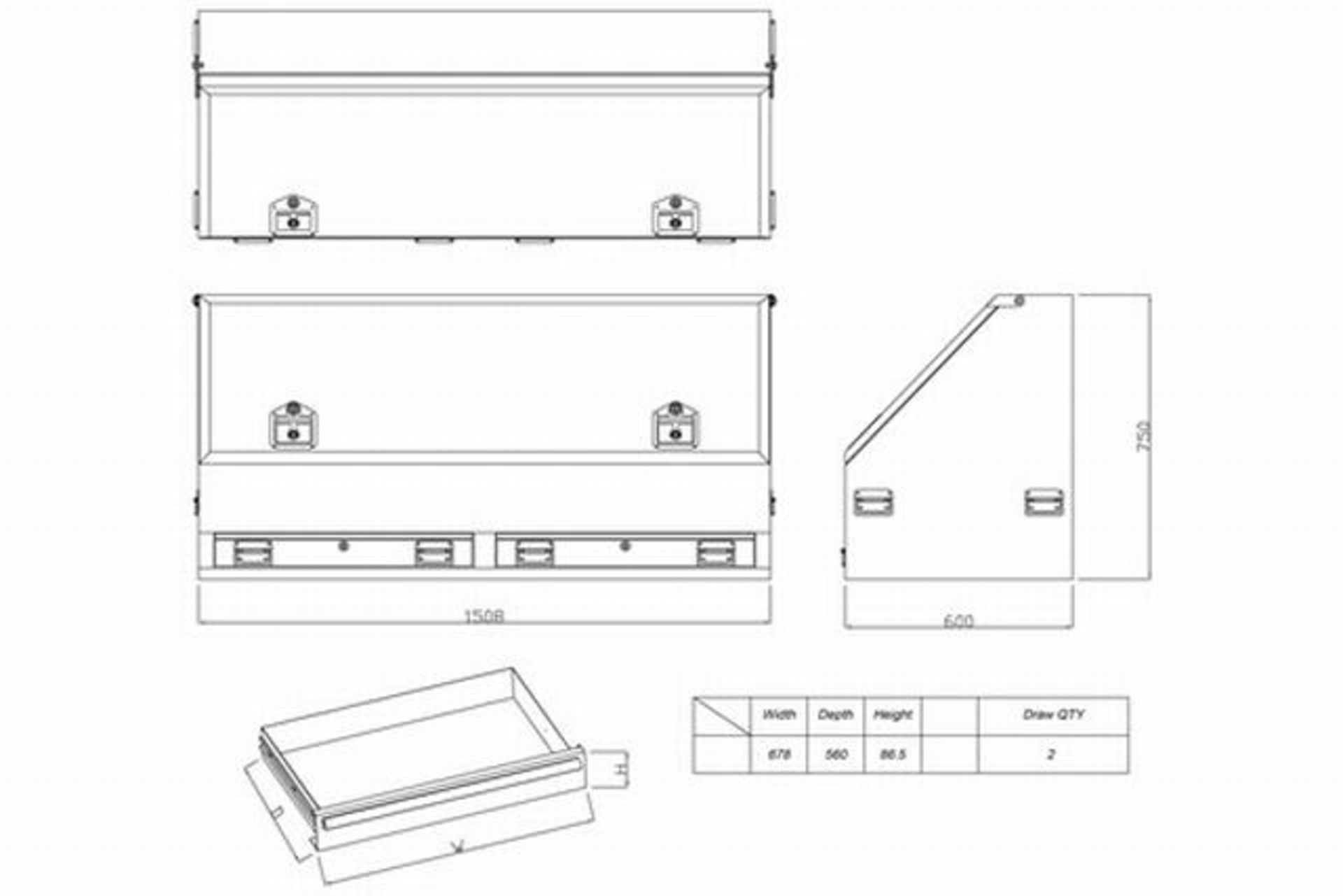 Mild steel vehicle toolbox powder coated red the unit is fitted with twin gas struts on the lid - Image 2 of 2