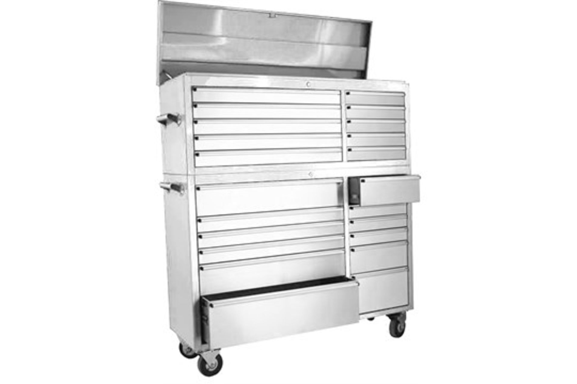 54" wide professional stainless steel roller tool cabinet with portable top box chest 22 snap lock