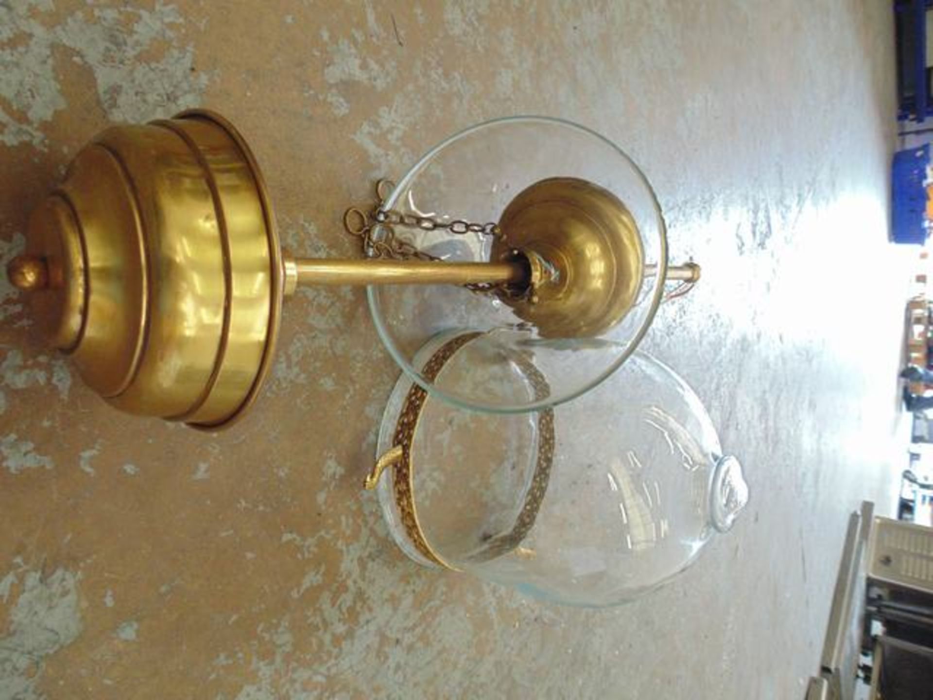 Bell jar foyer pendant 3 light candelabra clear glass shade decorated with antique brass and brass