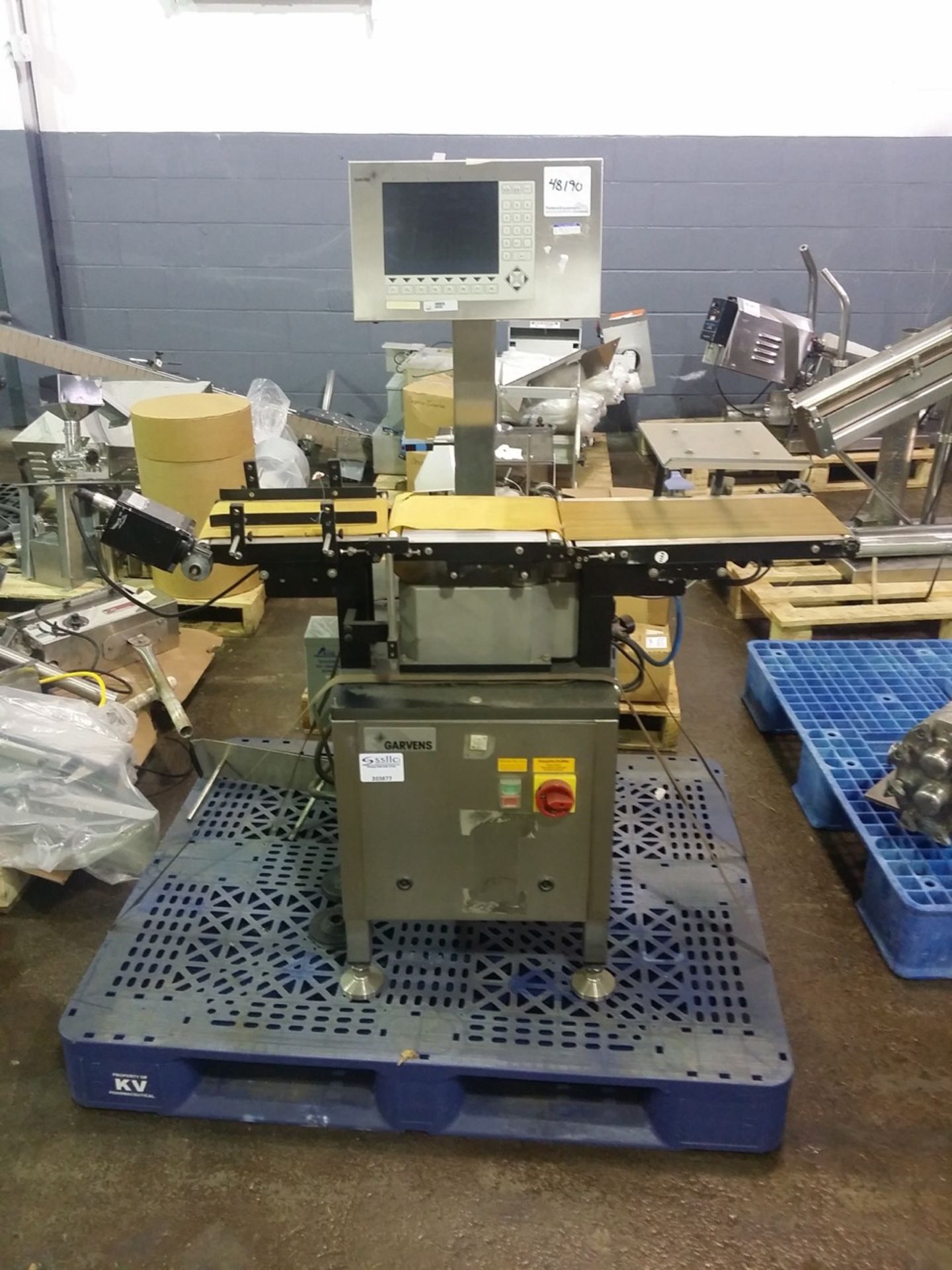 Garvens high speed checkweigher, type VL2, 9" x 9" load cell area, 600 g capacity, serial# 120180.