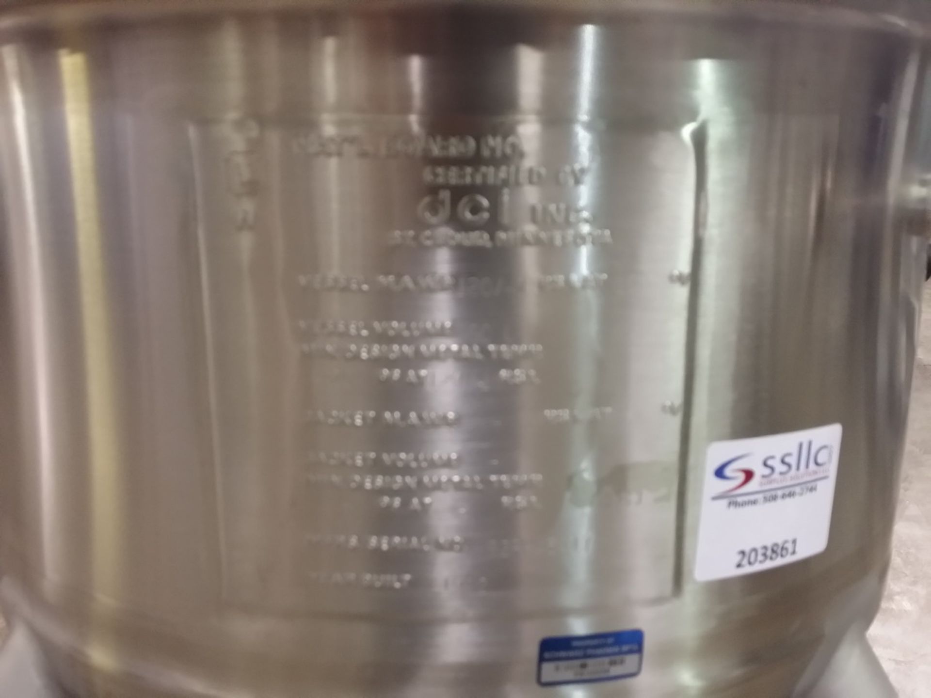 60 liter (15 gallons) DCI tank, stainless steel construction, 20" diameter x 12" straight side, - Image 2 of 2