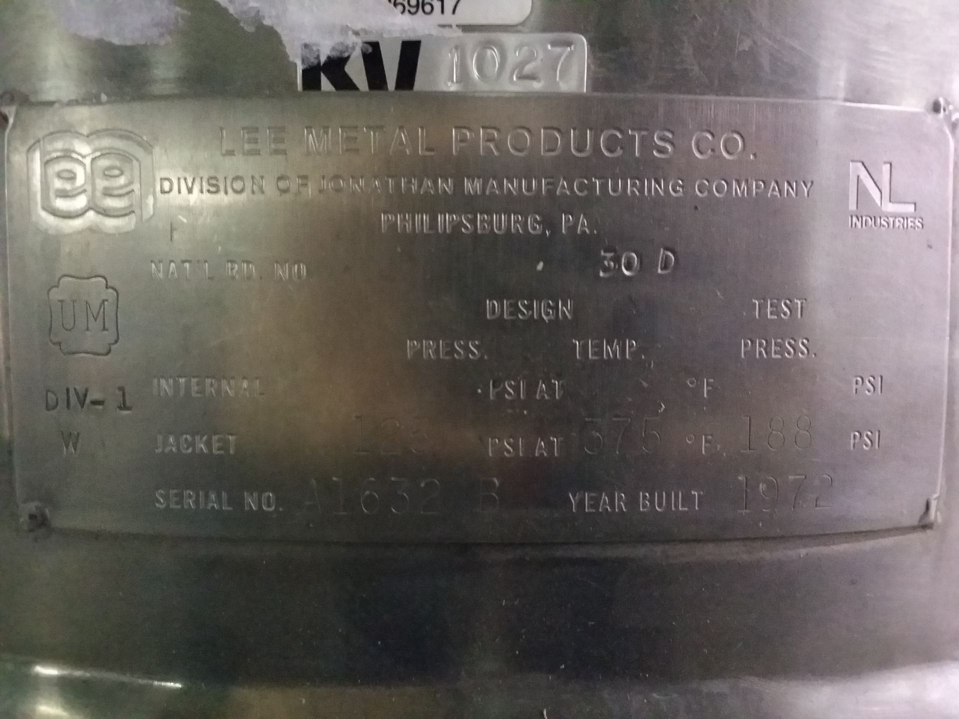 30 gallon Lee Industries kettle, stainless steel construction, open top with lid, hemispherical - Image 6 of 7