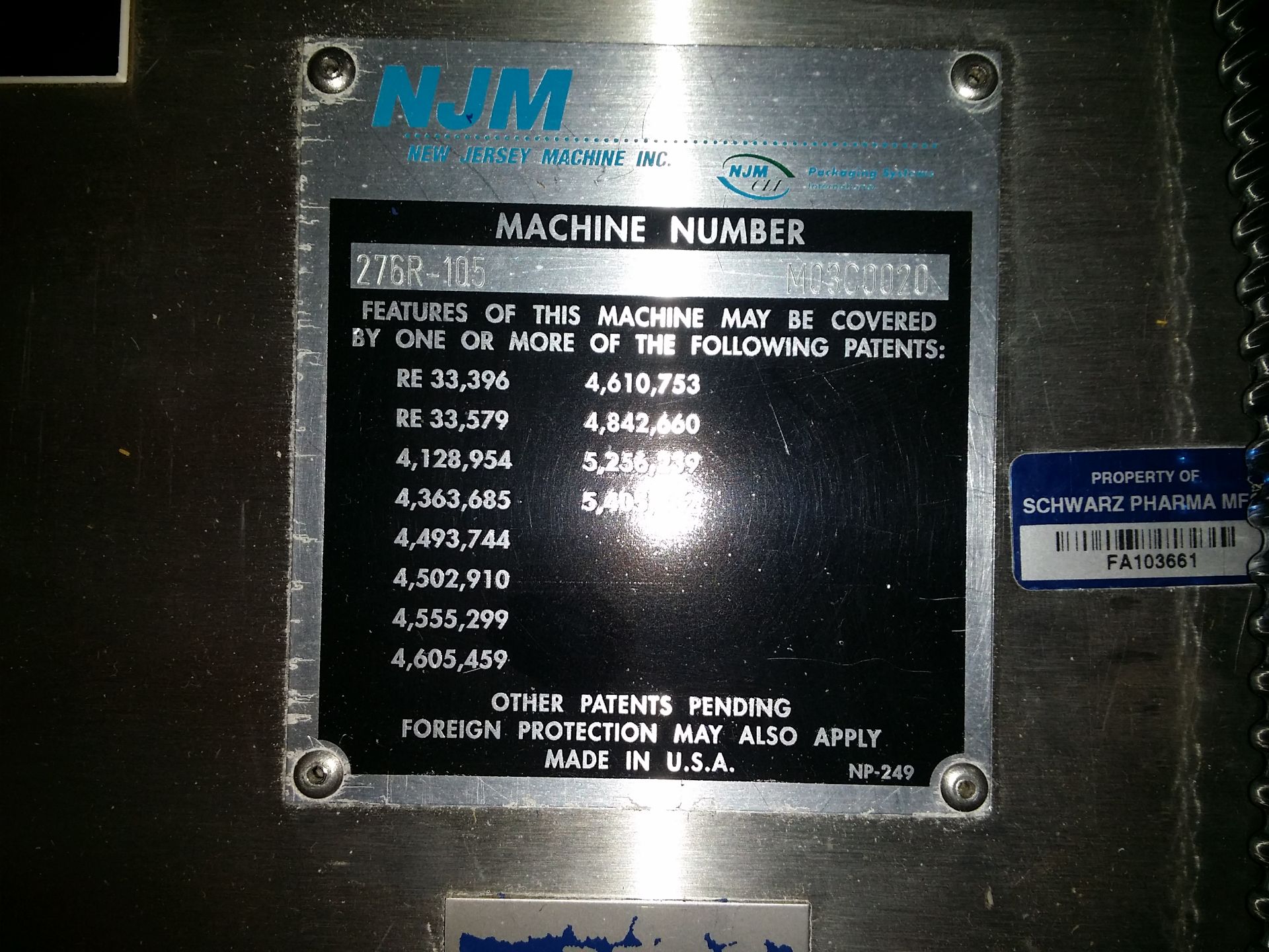 NJM/CLI outserter, model 276R-105, serial# M03C0020. - Image 4 of 5