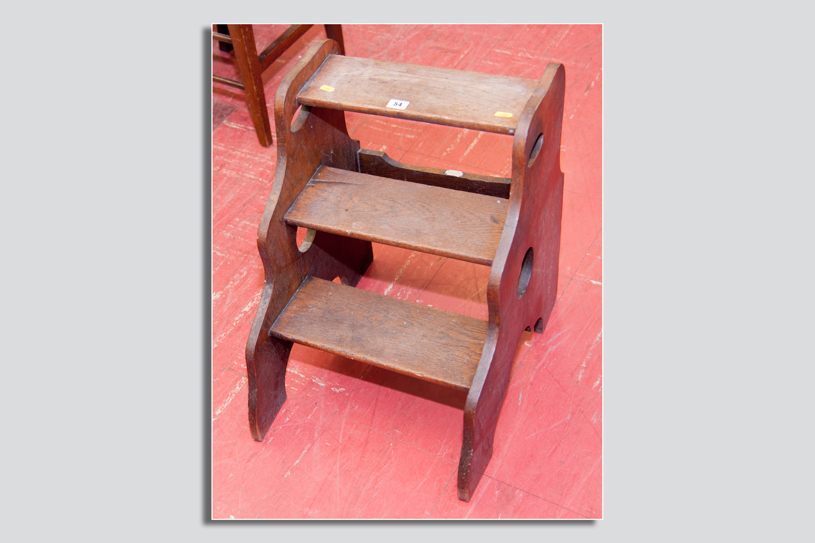 A set of oak library steps, makers label T Mears & Co, Liverpool