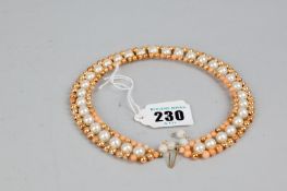 A Rosita pearl necklace in a triple band with multi-coloured `stones` and a pair of pearl and white