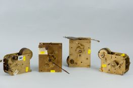 Four various brass single fusee clock movements, approximately 6.5 ins (16.5 cms)