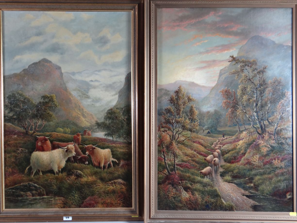 HENRY JOHN LIVENS a pair, oil on canvas - Scottish Highland landscapes, one with highland cattle