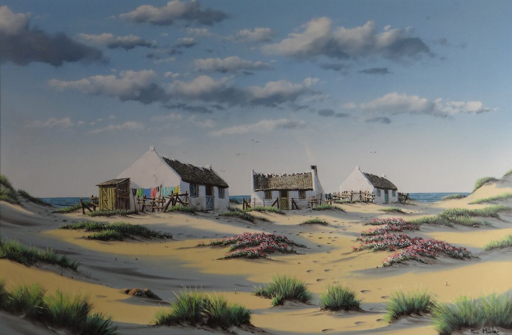 PAUL MUNRO (b.1959 South Africa) oil on board - coastal cottages, signed, 24 x 36ins (61 x 92cms)