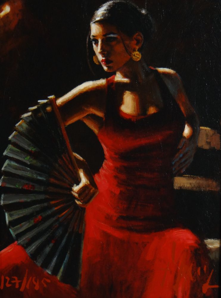 FABIAN PEREZ limited edition (127/195) hand embellished giclee canvas print - lady in red dress