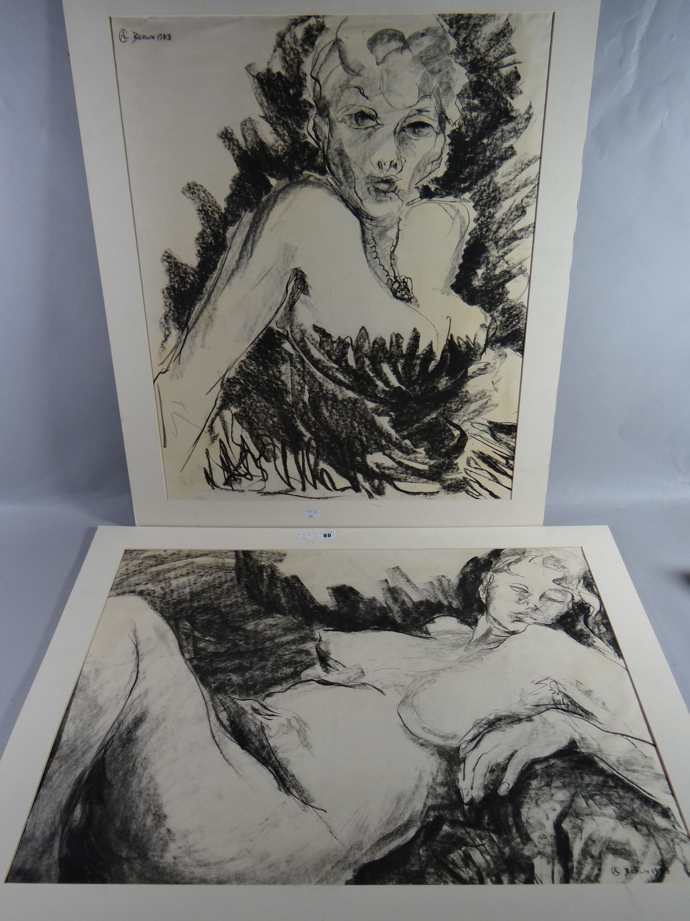 Attributed to ADOLPH GOTTLIEB - a pair of charcoal studies of the late actress Marlene Dietrich in