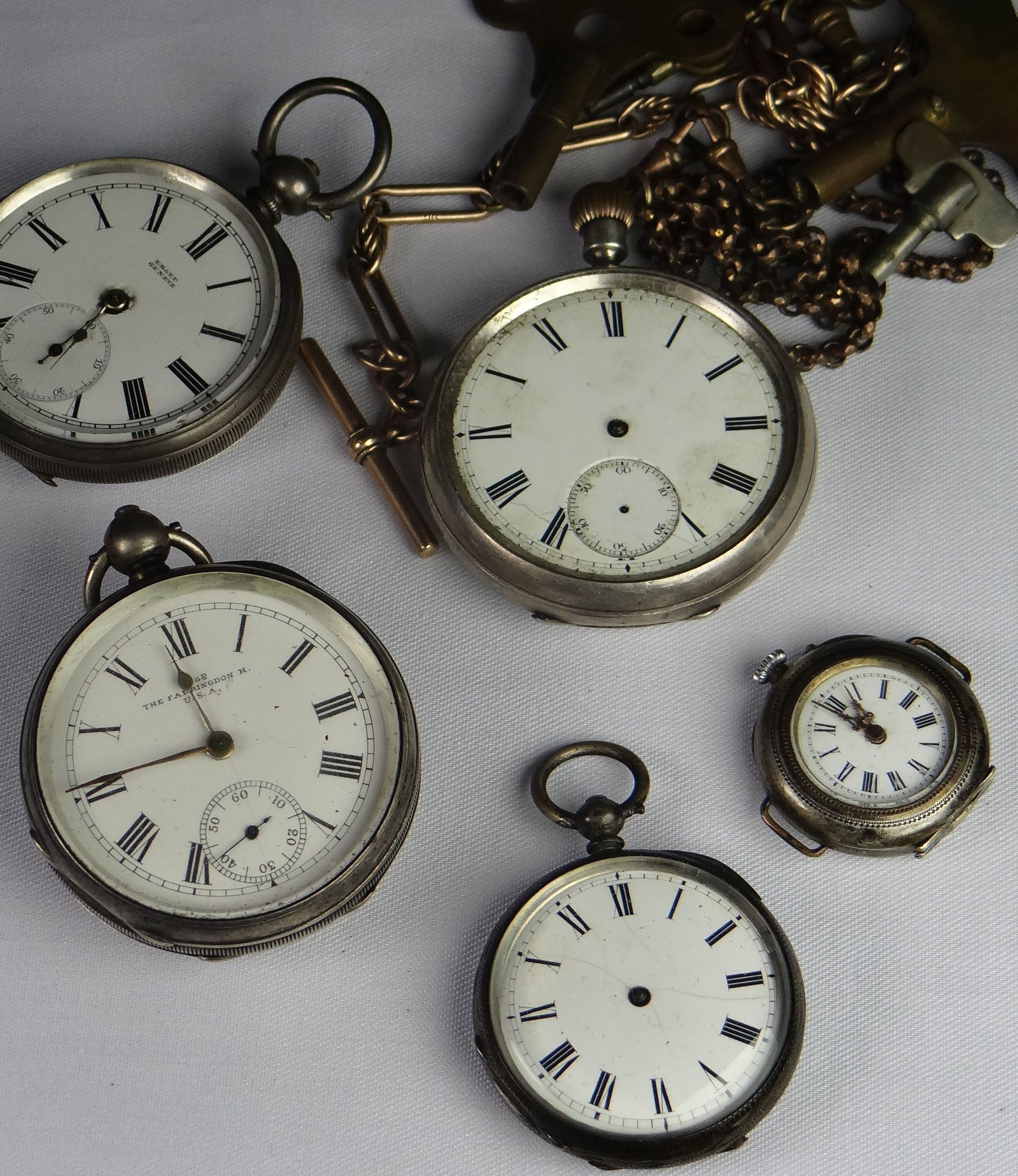 Five mixed silver pocket watches (scrap)