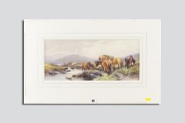 THOMAS ROWDEN mounted, but unframed watercolour - group of Dartmoor Ponies by a river, signed, 7.75