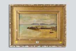 GEORGE HALL NEALE oil on canvas - coastalscape, Llanddwyn, Anglesey with lighthouse, signed and
