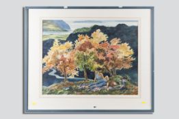 NOEL McCREADY watercolour - North Wales coastal scene with two picnickers under trees, initialled