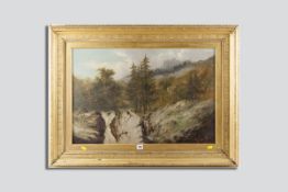 Late 19th Century English School oil on canvas - waterfall scene, entitled canvas verso `View near