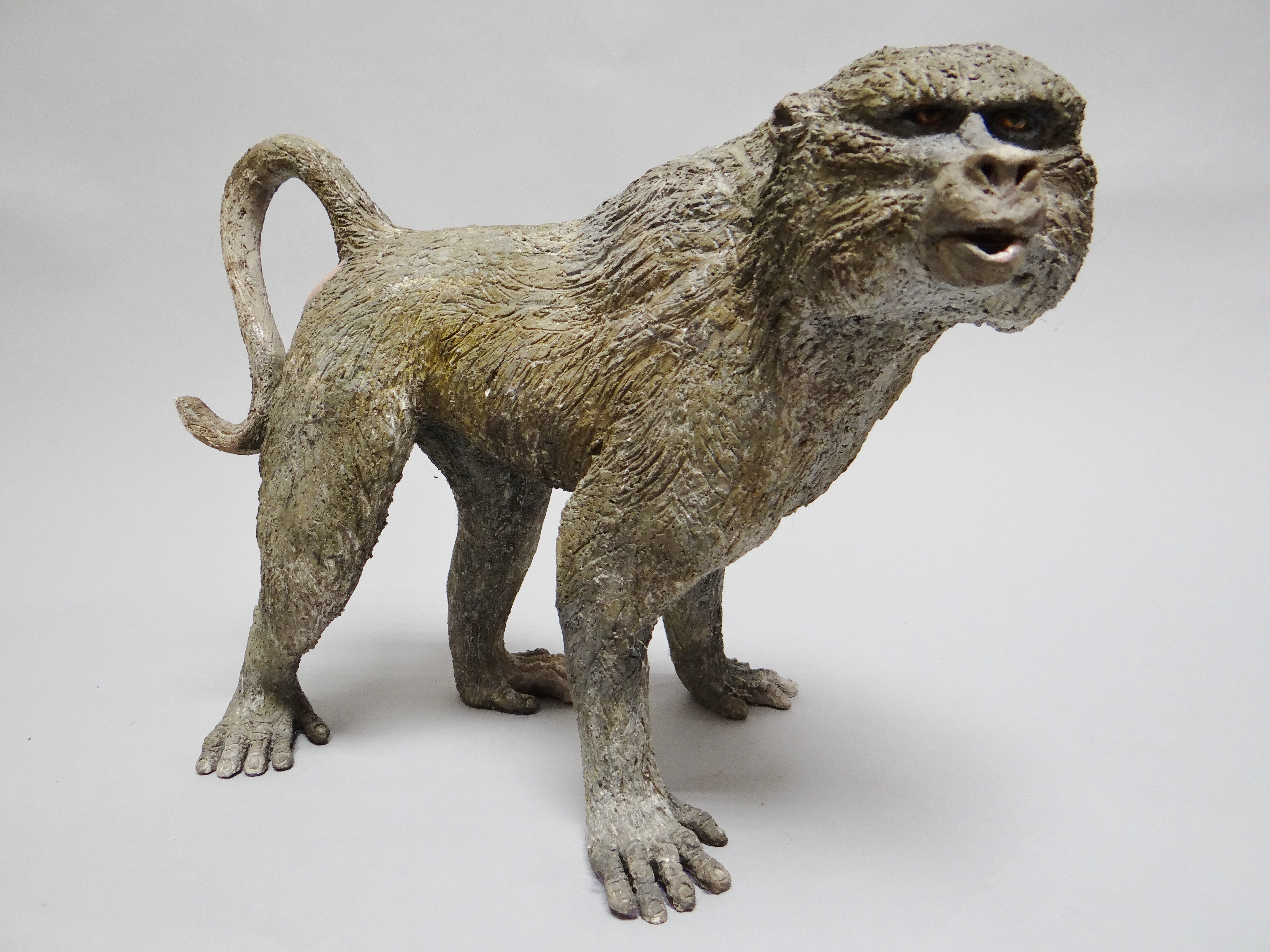 SALLIE WAKLEY ceramic - raku fired ceramic barbary ape, 9.75 x 13 ins (25 x 33 cms)