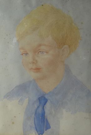 UNKNOWN pastel and watercolour - a study of a young boy, signed `Egon 54`, 16 x 12 ins (40 x 30