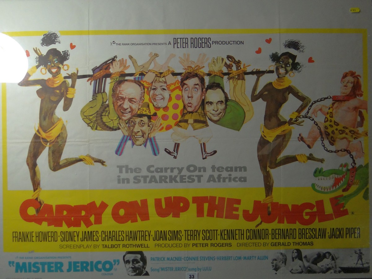 CARRY ON UP THE JUNGLE (1970) UK Quad, 30ins x 40ins Double bill with Mister Jerico. Folded, in