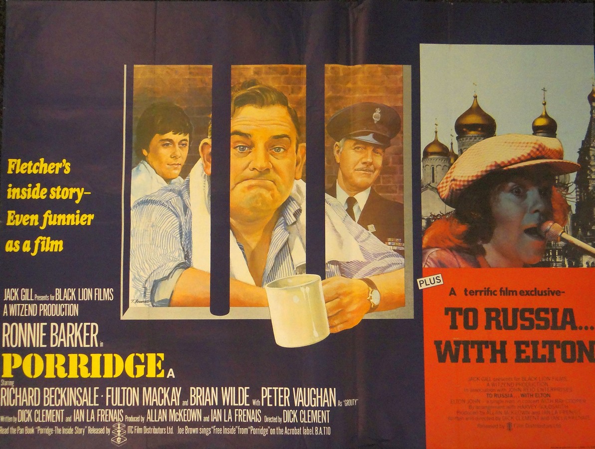 PORRIDGE/TO RUSSIA WITH ELTON (1979) UK Quad, 30ins x 40ins ITC double bill. Folded