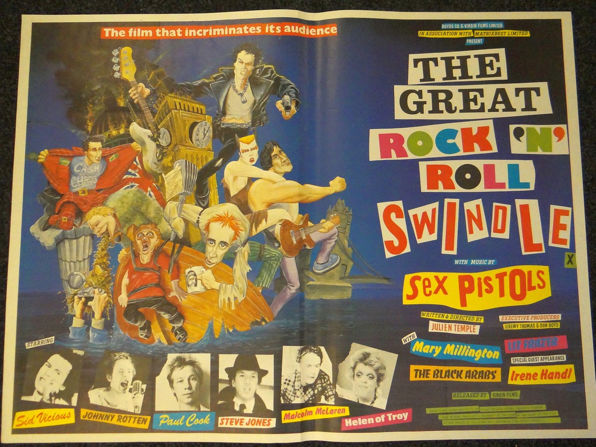 THE GREAT ROCK `N` ROLL SWINDLE (1982) UK Quad, 30ins x 40ins Sex Pistols `mockumentary`. Folded