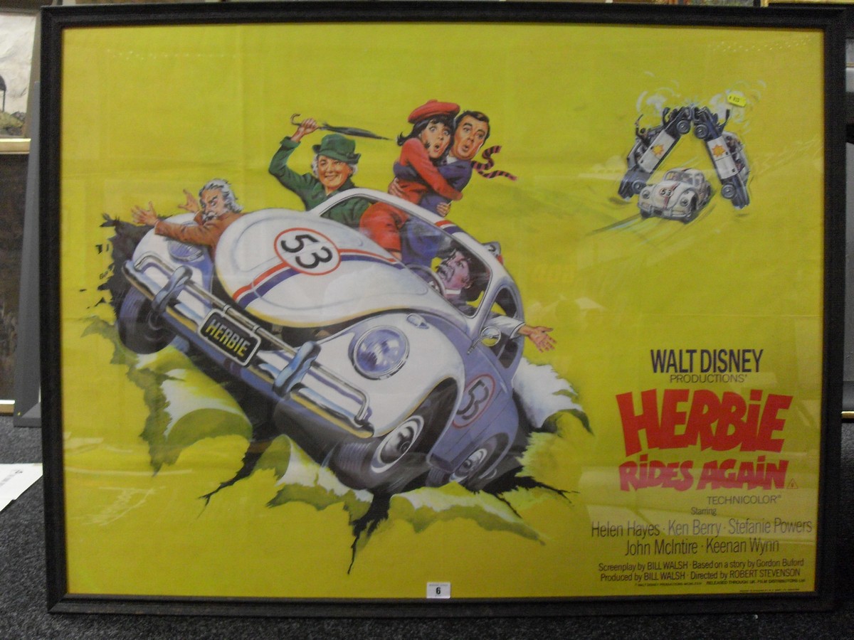 HERBIE RIDES AGAIN (1974) UK Quad, 30ins x 40ins Rarer yellow version, folded, in clip frame