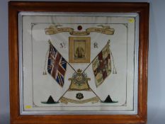 A painted commemorative dedication of crossed flags to the Duke of Cornwall`s Light Infantry