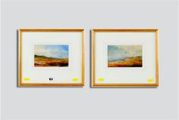 KRISTAN BAGGALEY watercolours, a pair - moorland scenes, signed and dated 2000, 4 x 6.25 ins (10 x