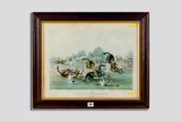 A coloured steeple chasing print `Incidents of the Steple Chase` with names of horses and mounts, 15