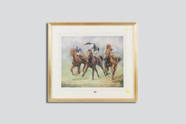 MARGARET BARRETT artist`s proof coloured limited edition of 250 horse racing print `Fighting