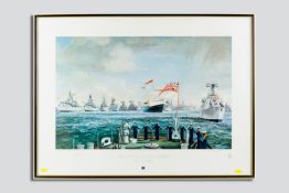 After LESLIE WILCOX coloured print - `The Spithead Fleet Review`, signed, 24 x 32.5 ins (61 x 82