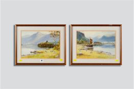 WARREN WILLIAMS ARCA watercolours, a pair - Dolbadarn Castle, Llanberis with silver birches and