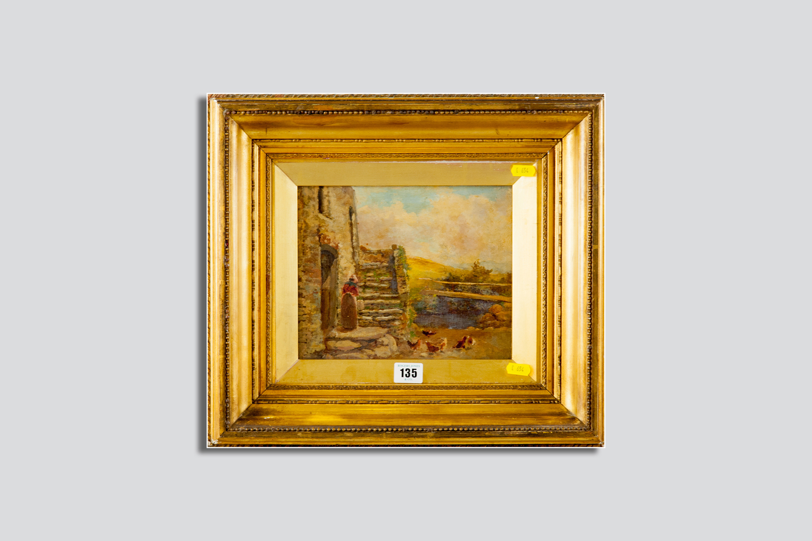 ALFRED FEYEN PERRIN RCA oil on canvas - farmstead and old bridge with lady by granary steps and