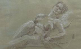 J MEYERS pastel - reclining nude, signed, 10 x 14ins  (25 x 36cms)