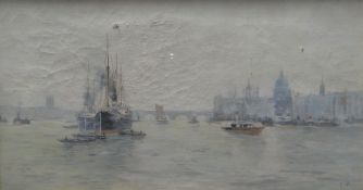 NINETEENTH CENTURY LONDON SCHOOL oil on canvas - steamships and other vessels along the Thames,