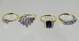 Four sundry hallmarked modern dress rings, 5gms total