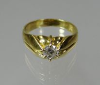 A gent`s 18ct yellow gold solitaire ring with 1ct round brilliant-cut diamond, colour estimate at `