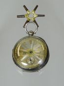 A London silver gent`s pocket watch with silvered dial and Roman Numeral, 1871